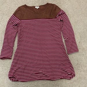 Umgee Burgundy and White Striped Top with Brown Accents